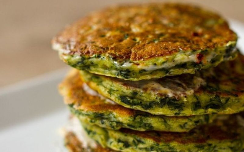 Gluten free pancakes with broccoli